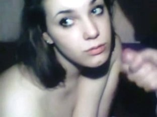 Cutie sucks my cock and gets facial