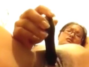 Nerdy Asian Girl With Glasses Masturbates Closeup With A Vibrator And Gets Very Wet