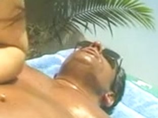 Cute legal age teenager massages guy and copulates him poolside