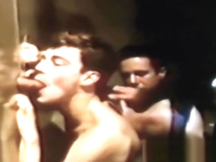 Vintage homosexual guy takes turn sucking big hairy dicks