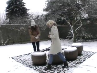 Girlfriends Play In Snow Before Warming Up With Hot Sex