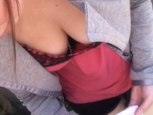 Asian downblouse with sexy babe wearing lacey blouse