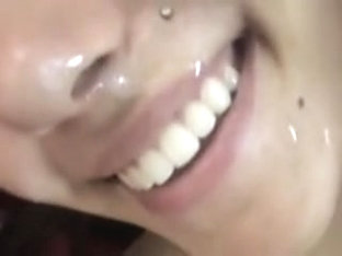 Worthwhile smile with cum all over her face