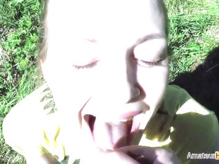 Blowjob Outdoor. Blonde Suck Cock And Swallow Cum