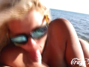 Blowjob By The Sea And Cum In Mouth. Close-up Pov