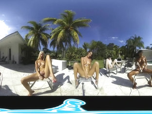 Lesbian Virtual Reality Show, Squirting Outdoors By The Pool