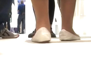 Candid Shoeplay Feet In White Flats Nylons