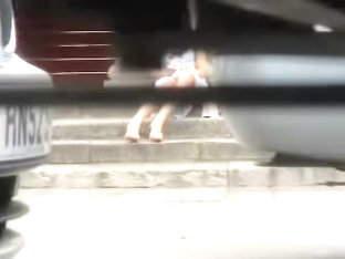 Girl Sitting On The Stairs And Showing Panty Upskirt