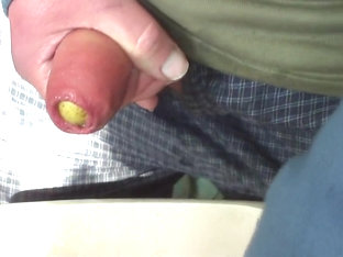 Foreskin bulge from large potato and pissing