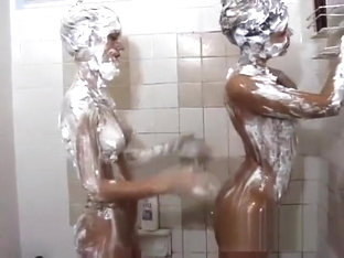 Two Girls Covered In Foam