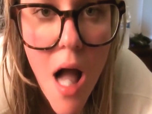 Blonde With Eyeglasses Makes A Guy Cum In Her Mouth