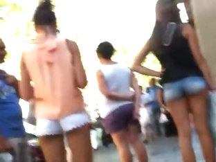 Two Girls With Shorts In Their Butt Cracks