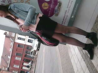 Candid In Pantyhose At Stop Bus