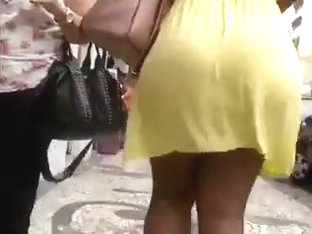 Candid BBW Latina With Big Booty,yellow,dress N Heels