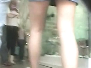 I made an upskirt video with babe in tight dress