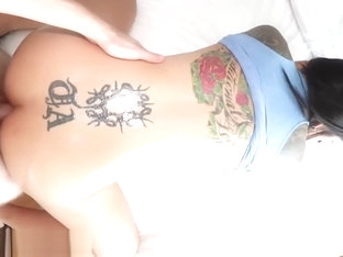 Ladyboy in a blue tank top gets barebacked POV style