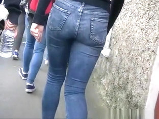 Teen In Tight Jeans Pants And Black Leggings