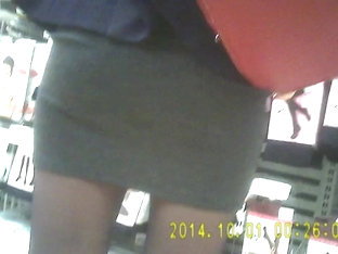 Nice Shiny Black Pantyhose Girl In Mini Skirt