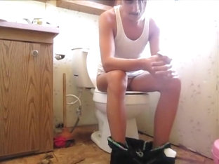 Hiden Cam Caught sexy crossdresser using bathroom at work