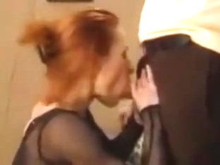 Redhead gives blowjob