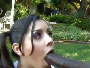 Charming Amber Sky Sucking An Extra Large Black Cock Outside