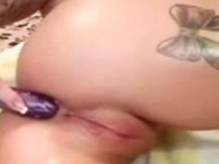 Hot Inked Brunette Fingers & Toys Ass On Cam