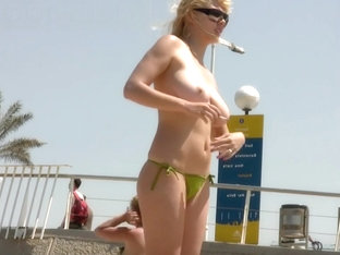Busty Blonde With Natural Big Boobs Topless On The Public Beach!