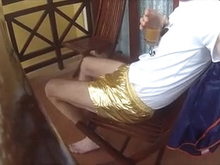 138 CAMBODIA E HORNY UNCUT COCK SHINY NYLON SHORTS