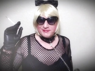 Fetish sissy slut mandy smokes vs 120 in leather gloves