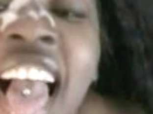 Black girlfriend gets a nice load of cum all over her face