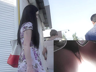 Public upskirt with woman accidently exposing G-string