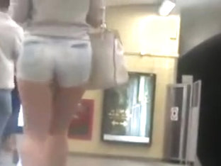 Candid MILF Ass In Jean Shorts In Subway