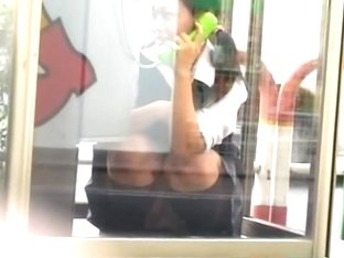 Pretty Asian In The Phone Booth Got Cumshot Sharked