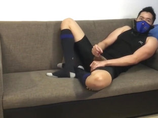 Post-workout jerk-off: Slowmo cum in tights and football socks