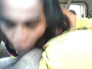 Hot tgirl sucks my dick and jacks me off in my car