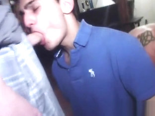 Cute college boy blows coeds cocks in gay orgy