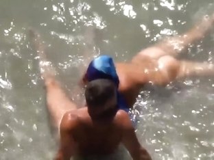 Girl Sucks Dick Her Boyfriend In The Surf At A Public Beach