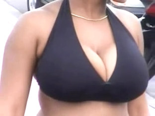 Candid Big Busty Black Bikini