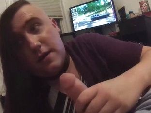 Sub milks Dom's dick and tries to suck out cum