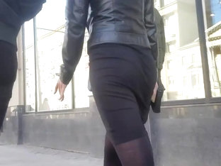 Brunette Ass In Black Skirt