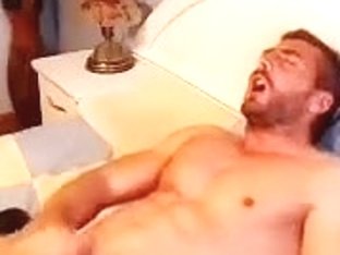 Seductive boyfriend is frigging in the bedroom and shooting himself on computer webcam