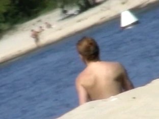 Naked Milf With Shaved Pussy Sunbathing At The River Beach