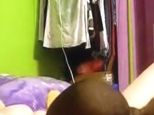 white gal blows a large dark rod and is being licked