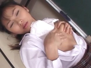 Cute Japanese Schoolgirl In Uniform Tickling Her Hairy Pooter