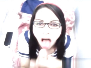 Sailor dressed shemale gives blowjob and eats cum