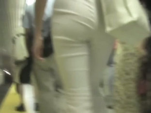 White Semi-transparent Pants On Tight Ass