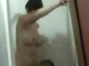 Busty Non-professional Woman Team-fucked In Shower