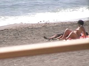 Amateur couple Bj and hj on beach