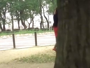 Slim Japanese Sweetie Flashes Her Naked Butt When Someone Snatches Her Skirt
