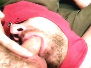 SLAVE DRENCHED IN CUM WHILE SUCKING COCK